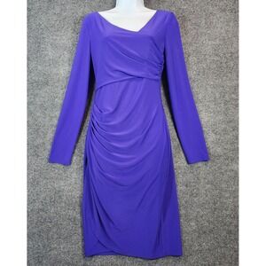Lauren Ralph Lauren Women Purple Ruched Jersey Sheath Cocktail Dress Size 8